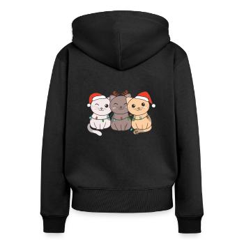 Chat Noël Animaux Chats mignons - Sweat à capuche zippé Premium bio Femme - noir - Dos - Julia (174cm)