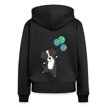 Bordercollie dog flies cute animals with balloons - Women's Premium Organic Zip Hoodie - black - Back - Julia (174cm)