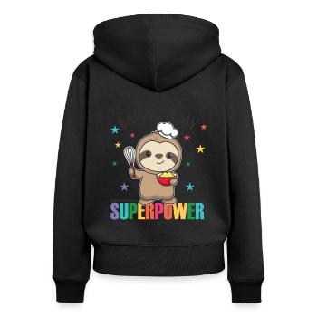 Baking is my superpower cute sloth bakes - Women's Premium Organic Zip Hoodie - black - Back - Julia (174cm)