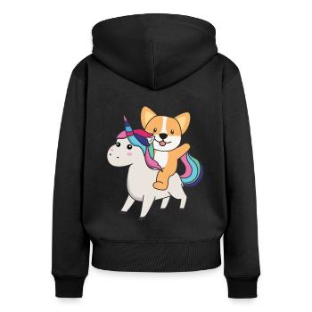Corgi Licorne Animaux mignons Licorne Chiens - Sweat à capuche zippé Premium bio Femme - noir - Dos - Julia (174cm)