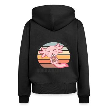 Bubble Tea Axolotl Chocolat Animaux mignons Boba - Sweat à capuche zippé Premium bio Femme - noir - Dos - Julia (174cm)