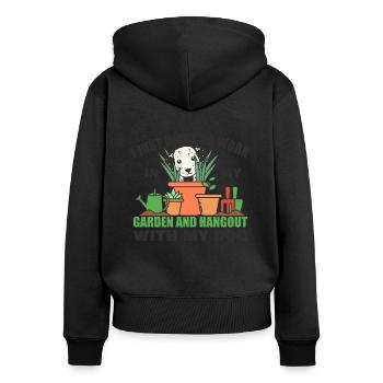 Im Garten Arbeiten und mit dem Hund abhängen - Frauen Premium Bio Zip Hoodie - Schwarz - Hinten - Julia (174cm)