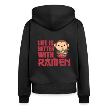 Ramen Japanese Noodles Sweet Monkey Eats Ramen - Women's Premium Organic Zip Hoodie - black - Back - Julia (174cm)