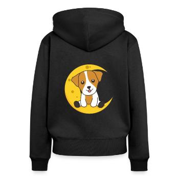 Mond Jack Russel süße Tiere für die Nacht - Frauen Premium Bio Zip Hoodie - Schwarz - Hinten - Julia (174cm)