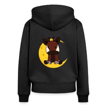 Moon okapi cute animals for kids for the night - Women's Premium Organic Zip Hoodie - black - Back - Julia (174cm)
