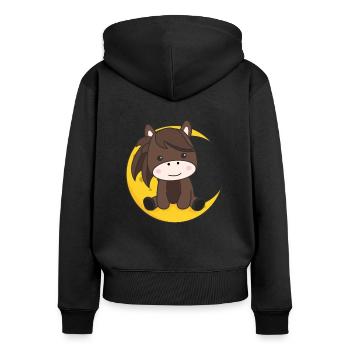 Mond Pferd süße Tiere für Kinder für die Nacht - Frauen Premium Bio Zip Hoodie - Schwarz - Hinten - Julia (174cm)