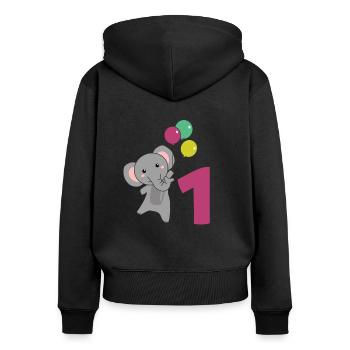 Ballons de premier anniversaire d’éléphant pour enfants - Sweat à capuche zippé Premium bio Femme - noir - Dos - Julia (174cm)