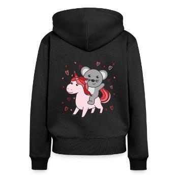 Maus mit Einhorn Herzen Lieblingstier Herz - Frauen Premium Bio Zip Hoodie - Schwarz - Hinten - Julia (174cm)