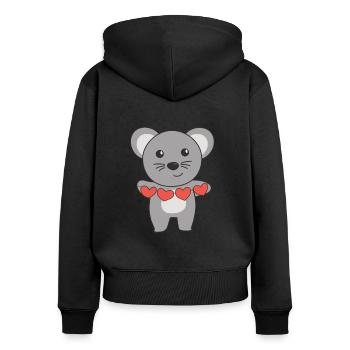 Souris pour la Saint-Valentin animaux mignons avec des cœurs - Sweat à capuche zippé Premium bio Femme - noir - Dos - Julia (174cm)