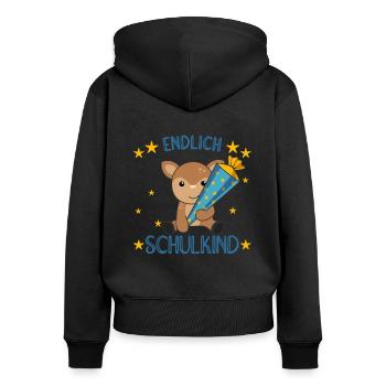 Endlich Schulkind Reh Schultüte Schule Einschulung - Frauen Premium Bio Zip Hoodie - Schwarz - Hinten - Julia (174cm)