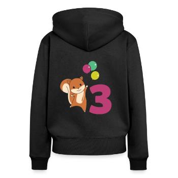 Eichhörnchen dritter Geburtstag Luftballons Kinder - Frauen Premium Bio Zip Hoodie - Schwarz - Hinten - Julia (174cm)
