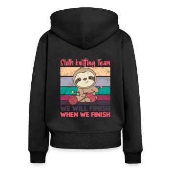 Sloth knitting team sloths knitting comfortably - Women's Premium Organic Zip Hoodie - black - Back - Julia (174cm)
