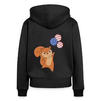 Squirrel flies balloons usa cute animals - Women's Premium Organic Zip Hoodie - black - Back - Julia (174cm)
