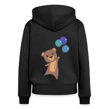 Bear flies up with balloons - Women's Premium Organic Zip Hoodie - black - Back - Julia (174cm)