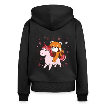 Red Panda with Unicorn Hearts Favorite Animal Heart - Women's Premium Organic Zip Hoodie - black - Back - Julia (174cm)