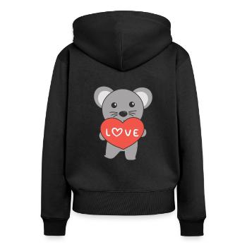 Maus zum Valentinstag süße Tiere mit Herzen - Frauen Premium Bio Zip Hoodie - Schwarz - Hinten - Julia (174cm)