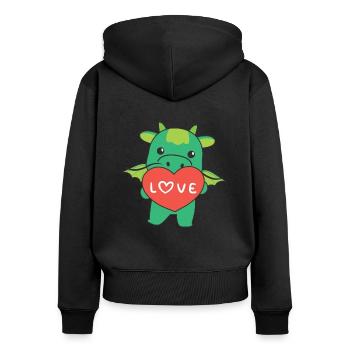 Dragon for Valentine's Day cute animals with hearts - Women's Premium Organic Zip Hoodie - black - Back - Julia (174cm)