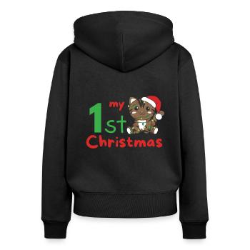 Chat de Noël Chats mon 1er Noël - Sweat à capuche zippé Premium bio Femme - noir - Dos - Julia (174cm)