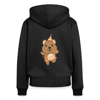 Quokka pour anniversaire pour les enfants un cadeau - Sweat à capuche zippé Premium bio Femme - noir - Dos - Julia (174cm)