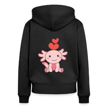 Axolotl zum Valentinstag süße Tiere mit Herzen - Frauen Premium Bio Zip Hoodie - Schwarz - Hinten - Julia (174cm)