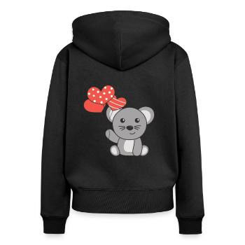 Maus zum Valentinstag süße Tiere mit Herzen - Frauen Premium Bio Zip Hoodie - Schwarz - Hinten - Julia (174cm)