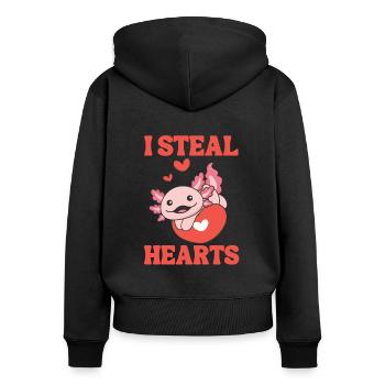 Axolotl zum Valentinstag ich stehle Herzen - Frauen Premium Bio Zip Hoodie - Schwarz - Hinten - Julia (174cm)
