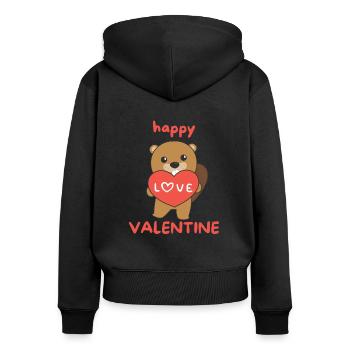 Biber zum Valentinstag süße Tiere mit Herzen - Frauen Premium Bio Zip Hoodie - Schwarz - Hinten - Julia (174cm)