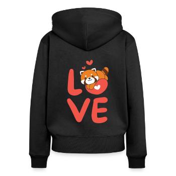 Roter Panda zum Valentinstag süße Tiere mit Herzen - Frauen Premium Bio Zip Hoodie - Schwarz - Hinten - Julia (174cm)
