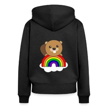 Beaver colorful rainbow for children sweet beaver - Women's Premium Organic Zip Hoodie - black - Back - Julia (174cm)