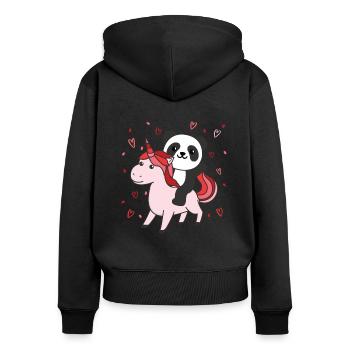 Panda mit Einhorn Herzen Lieblingstier Herz - Frauen Premium Bio Zip Hoodie - Schwarz - Hinten - Julia (174cm)