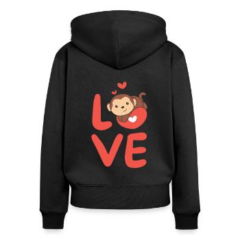 Singe pour la Saint-Valentin animaux mignons avec des cœurs Amour - Sweat à capuche zippé Premium bio Femme - noir - Dos - Julia (174cm)