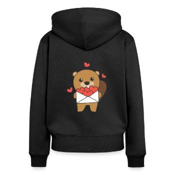 Biber zum Valentinstag süße Tiere mit Herzen - Frauen Premium Bio Zip Hoodie - Schwarz - Hinten - Julia (174cm)