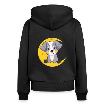 Mond Australian Shepherd süße Tiere für die Nacht - Frauen Premium Bio Zip Hoodie - Schwarz - Hinten - Julia (174cm)
