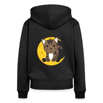 Moon cat cute animals for kids for the night - Women's Premium Organic Zip Hoodie - black - Back - Julia (174cm)