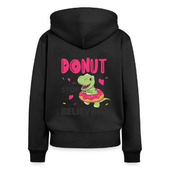 Süßer Dino T-Rex lustige Tiere in Donut Wortspiel - Frauen Premium Bio Zip Hoodie - Schwarz - Hinten - Julia (174cm)