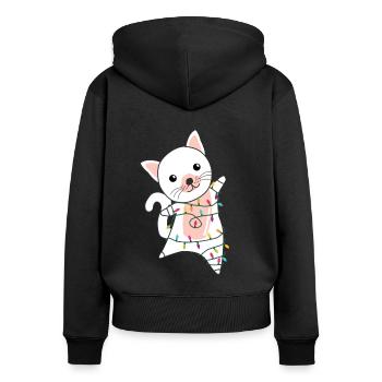 Katze Weihnachten Schnee Winter Tiere Katzen - Frauen Premium Bio Zip Hoodie - Schwarz - Hinten - Julia (174cm)