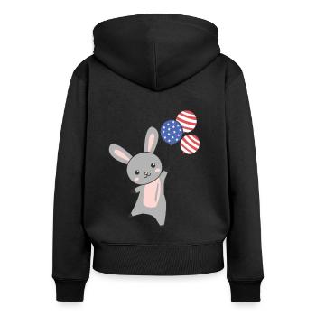 lapin vole ballons usa animaux mignons lapins - Sweat à capuche zippé Premium bio Femme - noir - Dos - Julia (174cm)