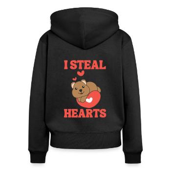 Quokka zum Valentinstag ich stehle Herzen - Frauen Premium Bio Zip Hoodie - Schwarz - Hinten - Julia (174cm)