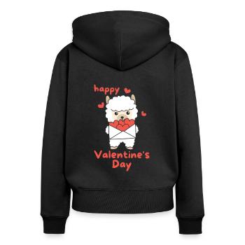 Alpaka zum Valentinstag süße Tiere mit Herzen - Frauen Premium Bio Zip Hoodie - Schwarz - Hinten - Julia (174cm)