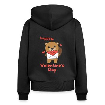 Biber zum Valentinstag süße Tiere mit Herzen - Frauen Premium Bio Zip Hoodie - Schwarz - Hinten - Julia (174cm)