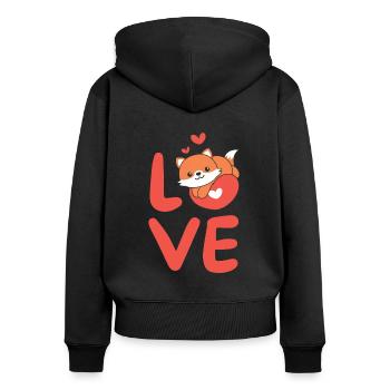 Renard pour la Saint-Valentin animaux mignons avec des cœurs Amour - Sweat à capuche zippé Premium bio Femme - noir - Dos - Julia (174cm)
