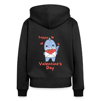 Dino zum Valentinstag süße Tiere mit Herzen - Frauen Premium Bio Zip Hoodie - Schwarz - Hinten - Julia (174cm)