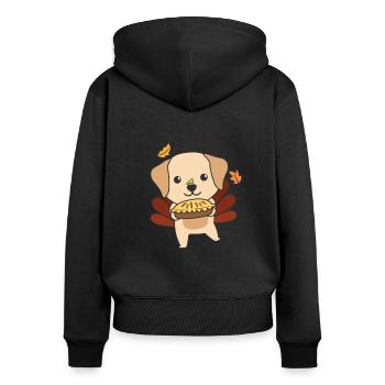 Tenues de Thanksgiving Dinde Labrador avec tarte - Sweat à capuche zippé Premium bio Femme - noir - Dos - Julia (174cm)