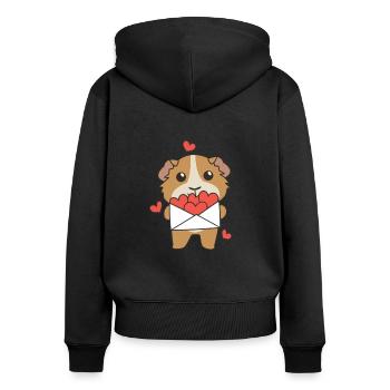Meerschweinchen zum Valentinstag süße Tiere - Frauen Premium Bio Zip Hoodie - Schwarz - Hinten - Julia (174cm)