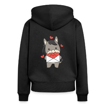 Esel zum Valentinstag süße Tiere mit Herzen - Frauen Premium Bio Zip Hoodie - Schwarz - Hinten - Julia (174cm)