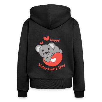 Maus zum Valentinstag süße Tiere mit Herzen - Frauen Premium Bio Zip Hoodie - Schwarz - Hinten - Julia (174cm)