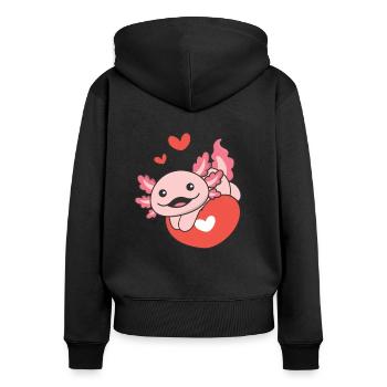 Axolotl zum Valentinstag süße Tiere mit Herzen - Frauen Premium Bio Zip Hoodie - Schwarz - Hinten - Julia (174cm)