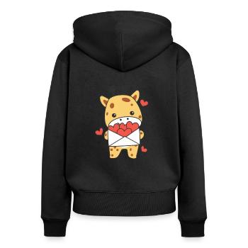Girafe pour la Saint-Valentin animaux mignons avec des cœurs - Sweat à capuche zippé Premium bio Femme - noir - Dos - Julia (174cm)