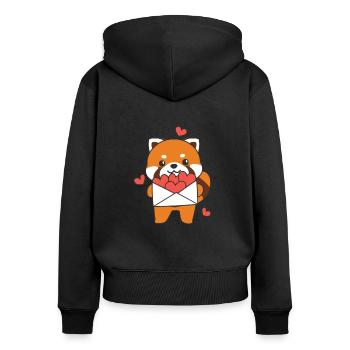 Roter Panda zum Valentinstag süße Tiere mit Herzen - Frauen Premium Bio Zip Hoodie - Schwarz - Hinten - Julia (174cm)