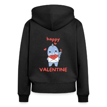 Dino zum Valentinstag süße Tiere mit Herzen - Frauen Premium Bio Zip Hoodie - Schwarz - Hinten - Julia (174cm)